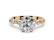 Cluster Engagement Ring Setting for Round Cut Center with Round Cut Accent Band and Prong Head in Yellow Gold