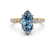 Solitaire Engagement Ring Setting for Fancy Blue Marquise Center with Round Cut Pave Band and Prong Head in Yellow Gold