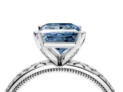 Solitaire Engagement Ring Setting for Fancy Blue Princess Cut Center with Milgrain X Pattern Band and Prong Head in Platinum