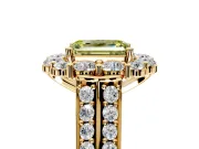 Large Accent Halo Engagement Ring Setting for Fancy Yellow Emerald Cut Center with Pave Split Shank and Prong Head in Yellow Gold