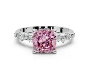 Solitaire Engagement Ring Setting for Fancy Pink Cushion Cut Center with Trailing Leaf Accent Band and Prong Head in Platinum