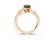 3 Stone Engagement Ring Setting for Fancy Green Radiant Cut Center with Channel Baguette Accents and Prong Head in Rose Gold