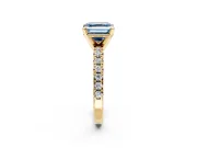 Solitaire Engagement Ring Setting for Fancy Blue Asscher Cut Center with Large Accents and Prong Head in Yellow Gold