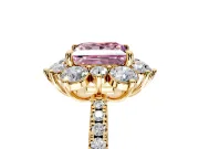 Floral Halo Engagement Ring Setting for Fancy Pink Princess Cut Center with Pave Accents and Prong Head in Yellow Gold
