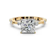Solitaire Engagement Ring Setting for Princess Cut Center with Bezel Station Band and Prong Head in Yellow Gold