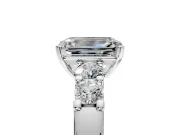 5 Stone Engagement Ring Setting for Emerald Cut Center with Plain Band and Prong Head in Platinum