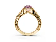 Solitaire Engagement Ring Setting for Fancy Pink Round Cut Center with Engraved Pave Band and Prong Head in Yellow Gold