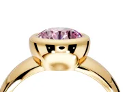 Solitaire Engagement Ring Setting for Fancy Pink Round Cut Center with Wide Band and Bezel Head in Yellow Gold