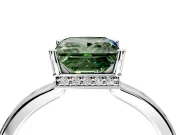 Hidden Halo Engagement Ring Setting for Fancy Green Princess Cut Center with Wide Flat Plain Band and Prong Head in White Gold