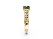 Solitaire Engagement Ring Setting for Fancy Green Cushion Cut Center with Round Cut Channel Band and Prong Head in Yellow Gold