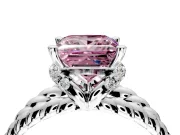 Halo Engagement Ring Setting for Fancy Pink Princess Cut Center with Rope Twist Split Shank and Prong Head in White Gold