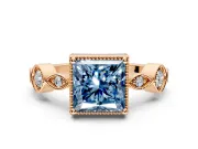 Vintage Station Engagement Ring Setting for Fancy Blue Princess Cut Center with Accents and Prong Head in Rose Gold