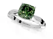 Solitaire Engagement Ring Setting for Fancy Green Cushion Cut Center with Carved Leaf Shoulders and Prong Head in White Gold