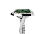 Halo Engagement Ring Setting for Fancy Green Emerald Cut Center with Twist Band and Prong Head in Platinum