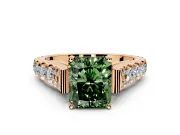Solitaire Engagement Ring Setting for Fancy Green Radiant Cut Center with Pave Cathedral Shoulders and Prong Head in Rose Gold