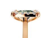 Single Halo Engagement Ring Setting for Fancy Green Radiant Cut Center with Corner Claws, Plain Band and Prong Head in Rose Gold