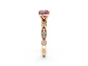 Solitaire Engagement Ring Setting for Fancy Pink Cushion Cut Center with Milgrain Bezel Accents and Prong Head in Rose Gold