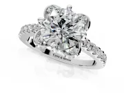 Floral Engagement Ring Setting for Round Cut Center with Pave Band and Floral Prong Head in Platinum