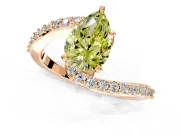 Solitaire Engagement Ring Setting for Fancy Yellow Pear-Shaped Center with Pave Bypass Swirl Band and Prong Head in Rose Gold
