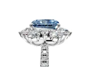 Floral Halo Engagement Ring Setting for Fancy Blue Radiant Cut Center with Pave Accents and Prong Head in Platinum