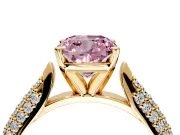 Solitaire Engagement Ring Setting for Fancy Pink Cushion Cut Center with Multi-Row Accents and Prong Head in Yellow Gold