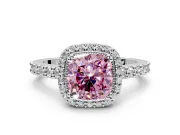 Halo Engagement Ring Setting for Fancy Pink Cushion Cut Center with Inner Milgrain Border and Prong Head in Sterling Silver