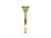 Paired Accent Engagement Ring Setting for Fancy Green Emerald Cut Center with Pave Band and Prong Head in Yellow Gold