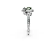 Halo Engagement Ring Setting for Fancy Green Heart-Shaped Center with Metal-Rimmed Halo, Pave Band and Prong Head in Platinum