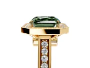 Halo Engagement Ring Setting for Fancy Green Asscher Cut Center with Outer Bezel Rim, Pave Band and Prong Head in Yellow Gold