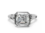 Solitaire Engagement Ring Setting for Asscher Cut Center with V Split Shank and Bezel Head in Platinum