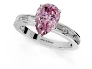 Solitaire Engagement Ring Setting for Fancy Pink Pear-Shaped Center with Channel Baguette Band and Prong Head in Platinum