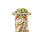 Milgrain Halo Engagement Ring Setting for Fancy Yellow Round Cut Center with Shoulder Bezels and Prong Head in Yellow Gold