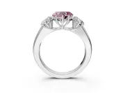3 Stone Engagement Ring Setting for Fancy Pink Heart-Shaped Center with Raised Basket Heads and Prong Head in Platinum