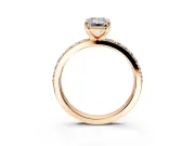 Solitaire Engagement Ring Setting for Emerald Cut Center with Round Cut Pave Band and Prong Head in Rose Gold