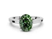 Solitaire Engagement Ring Setting for Fancy Green Oval Center with Flat-Sided Plain Band and Prong Head in Sterling Silver