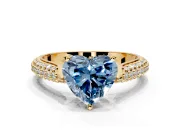 Solitaire Engagement Ring Setting for Fancy Blue Heart-Shaped Center with Multi-Row Accents and Prong Head in Yellow Gold