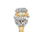 Leaf Cluster Engagement Ring Setting for Cushion Cut Center with Marquise Accents and Prong Head in Yellow Gold