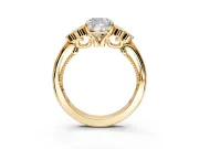 Cluster Engagement Ring Setting for Cushion Cut Center with Bezel Accent Clusters and Prong Head in Yellow Gold