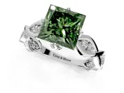 Solitaire Engagement Ring Setting for Fancy Green Princess Cut Center with Accented Twist Band and Leaf Prong Head in Sterling Silver