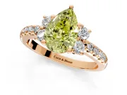 Paired Accent Engagement Ring Setting for Fancy Yellow Pear-Shaped Center with Pave Band and Prong Head in Rose Gold