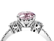 3 Stone Engagement Ring Setting for Fancy Pink Oval Center with Round Cut Side Accents and Prong Head in Sterling Silver