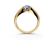 Tension Engagement Ring Setting for Fancy Blue Pear-Shaped Center with Wide Tapered Band and Tension Head in Yellow Gold