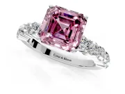 Shared-Prong Engagement Ring Setting for Fancy Pink Asscher Cut Center with Graduated Accents and Prong Head in Sterling Silver