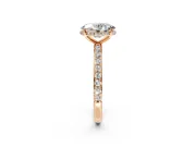 Hidden Halo Engagement Ring Setting for Oval Center with Pave Band and Prong Head in Rose Gold