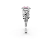 Milgrain Halo Engagement Ring Setting for Fancy Pink Asscher Cut Center with Shoulder Bezels and Prong Head in Platinum
