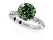 Solitaire Engagement Ring Setting for Fancy Green Round Cut Center with Fine Pave Band and Claw Prong Head in Sterling Silver