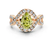Halo Engagement Ring Setting for Fancy Yellow Pear-Shaped Center with Pave Infinity Twist Band and Prong Head in Rose Gold