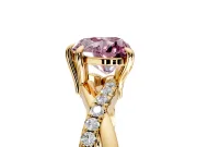 Solitaire Engagement Ring Setting for Fancy Pink Heart-Shaped Center with Half-Pave Crossover Band and Prong Head in Yellow Gold