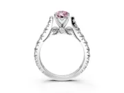 Solitaire Engagement Ring Setting for Fancy Pink Pear-Shaped Center with Pave Cathedral Shoulders and Prong Head in White Gold