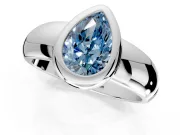 Solitaire Engagement Ring Setting for Fancy Blue Pear-Shaped Center with Wide Band and Bezel Head in Sterling Silver